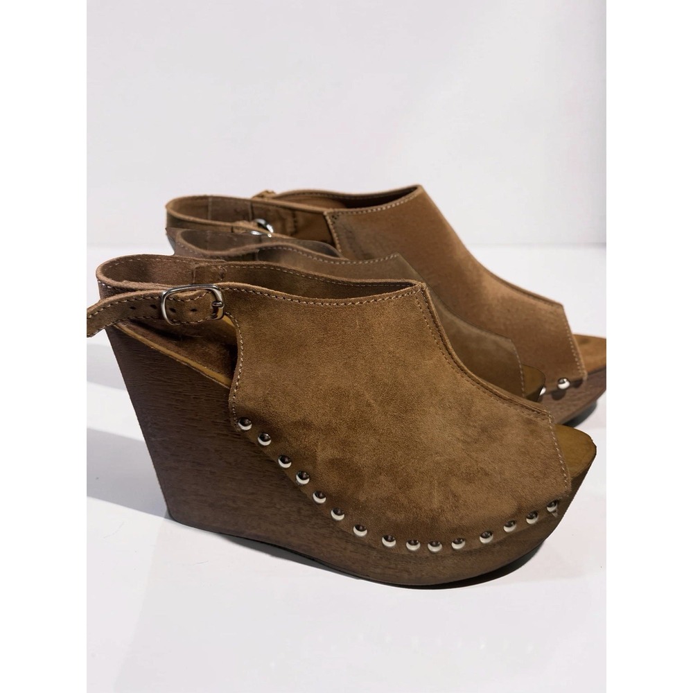 Charles David Tahnee Wedge Shoes 10 Brown Platform Suede BOHO Heel Studded Lk Nw
